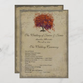 Musical Gold Dark Coral Heart Tree Weddenprogramma Programmakaart (Voorkant / Achterkant)