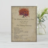 Musical Gold Dark Coral Heart Tree Weddenprogramma Programmakaart (Staand voorkant)