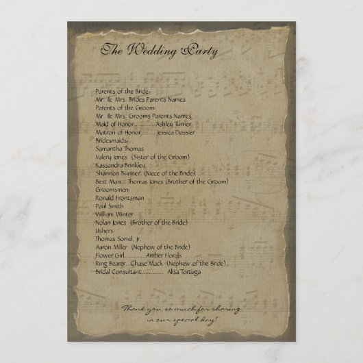 Musical Gold Dark Coral Heart Tree Weddenprogramma Programmakaart (Achterkant)