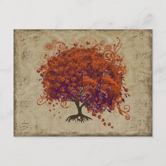 Musical Gold Dark Oranje Plum Heart Leaf Tree Informatiekaartje (Achterkant)