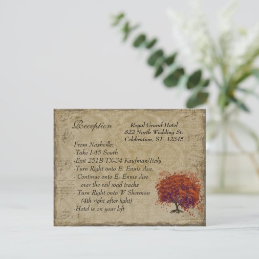 Musical Gold Dark Oranje Plum Heart Leaf Tree Informatiekaartje (Staand voorkant)