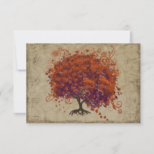 Musical Gold Dark Oranje Plum Heart Leaf Tree RSVP Kaartje (Achterkant)