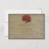 Musical Gold Dark Oranje Plum Heart Leaf Tree RSVP Kaartje (Voorkant)