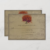 Musical Gold Dark Oranje Plum Heart Leaf Tree RSVP Kaartje (Voorkant / Achterkant)