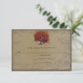 Musical Gold Dark Oranje Plum Heart Leaf Tree RSVP Kaartje (Staand voorkant)