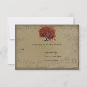 Musical Gold Dark Oranje Plum Heart Leaf Tree RSVP Kaartje