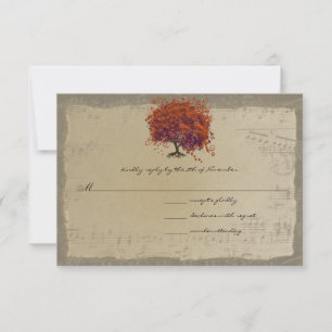 Musical Gold Dark Oranje Plum Heart Leaf Tree RSVP Kaartje