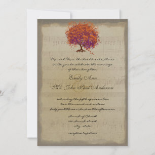 Musical Gold Oranje Plum Heart Leaf Tree Weddings Kaart