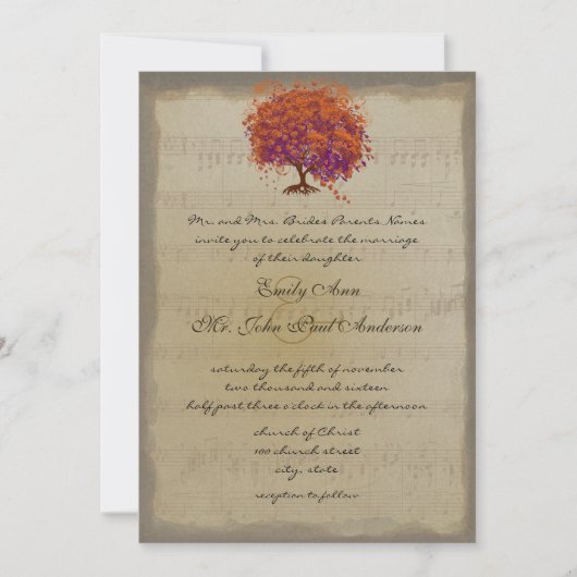 Musical Gold Oranje Plum Heart Leaf Tree Weddings Kaart (Voorkant)