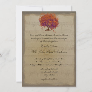 Musical Gold Oranje Plum Heart Leaf Tree Weddings Kaart