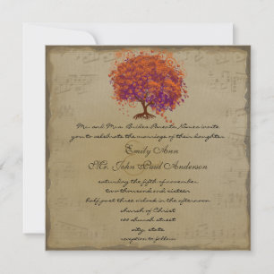 Musical Gold Oranje Plum Heart Leaf Tree Weddings Kaart