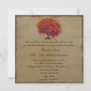 Musical Gold Oranje Plum Heart Leaf Tree Weddings Kaart