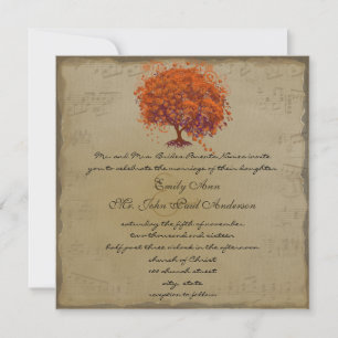 Musical Gold Oranje Plum Heart Leaf Tree Weddings Kaart