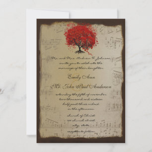 Musical Gold Oranje Plum Heart Leaf Tree Weddings Kaart