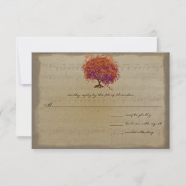 Musical Gold Oranje Plum Heart Leaf Tree Weddings RSVP Kaartje