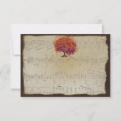 Musical Gold Oranje Plum Heart Leaf Tree Weddings RSVP Kaartje (Achterkant)