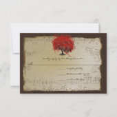 Musical Gold Oranje Plum Heart Leaf Tree Weddings RSVP Kaartje (Voorkant)