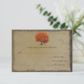 Musical Gold Oranje Plum Heart Leaf Tree Weddings RSVP Kaartje (Staand voorkant)