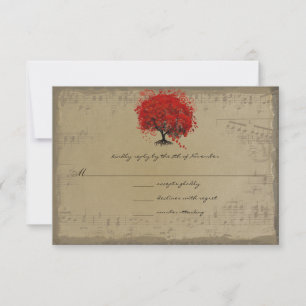 Musical Gold Red Heart Leaf Tree RSVP Kaartje
