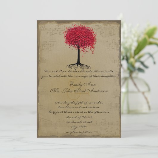 Musical Gold Red Heart Leaf Tree Weddenite Kaart (Staand voorkant)
