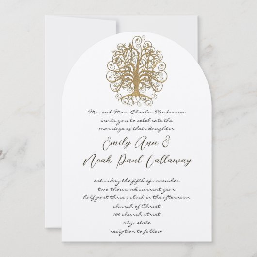 Musical Gold Swirl Tree Weddenschap Kaart (Voorkant)