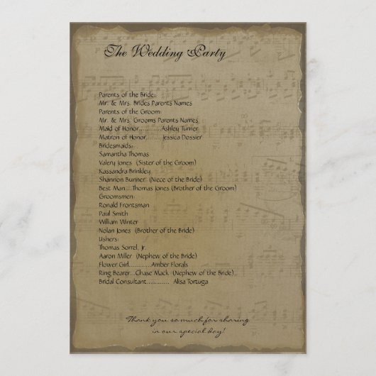 Musical GoldRed Heart Tree Wedding Programme Programmakaart (Achterkant)