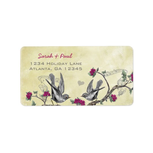 Musical Gray Birds Raspberry Branch Labels (Voorkant)