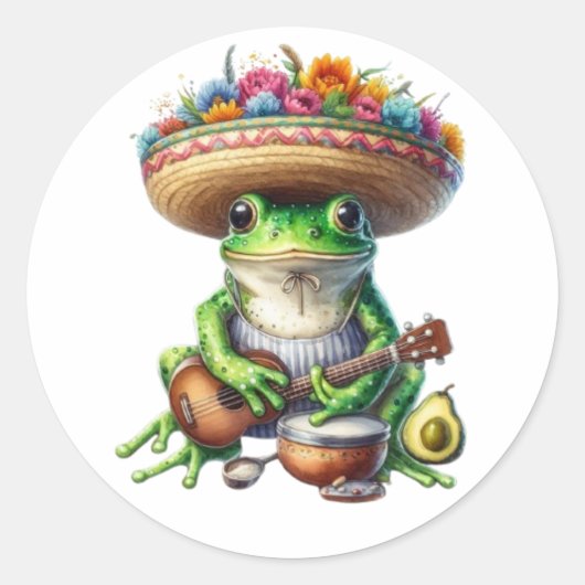 Musical Green Frog Ronde Sticker (Voorkant)