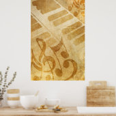 MUSICAL GRUNGE NOTES PIANO ACHTERGRONDEN FAILLIST  POSTER (Keuken)