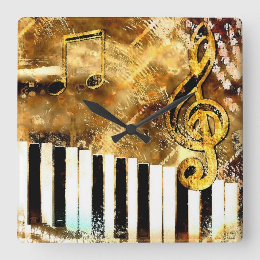 Musical Grunge Wall Clock Vierkante Klok (Voorkant)