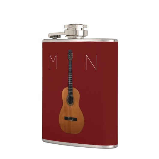 Musical Guitar Monogram Red, maatkolf Heupfles (Links)