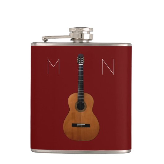 Musical Guitar Monogram Red, maatkolf Heupfles (Voorkant)