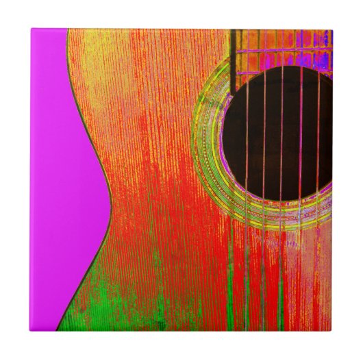 Musical Guitar Red en Paars Abstract Tegeltje (Voorkant)