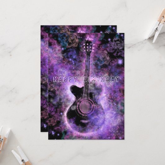 Musical Guitar Verjaardag Kaart (Voorkant / Achterkant in situ)