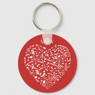 Musical Heart, aangepast monogram en kleurenkleutk Sleutelhanger