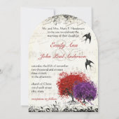 Musical Heart Leaf Red Paarse Tree Birds Wedding Kaart (Achterkant)