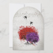 Musical Heart Leaf Red Paarse Tree Birds Wedding Kaart (Voorkant)