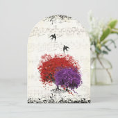 Musical Heart Leaf Red Tree Birds Wedding Kaart (Staand voorkant)