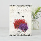 Musical Heart Leaf Red Tree  Birds Wedding Kaart (Staand voorkant)