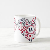 Musical Heart Notes Clefs Music Love Monogram Koffiemok (Voorkant rechts)