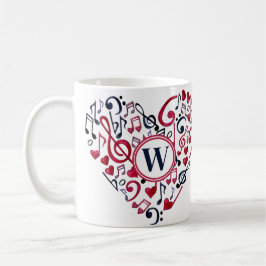 Musical Heart Notes Clefs Music Love Monogram Koffiemok