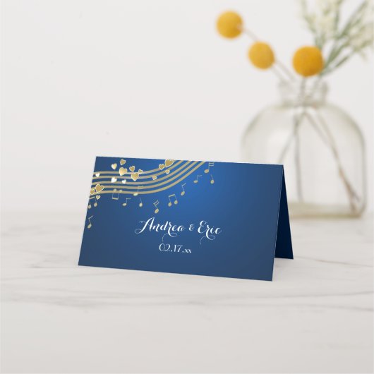 Musical Hearts Blauw en Goud Plaatskaartje (Achterkant)