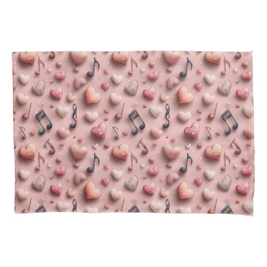 Musical Hearts Valentines Pattern Kussensloop (Voorkant)