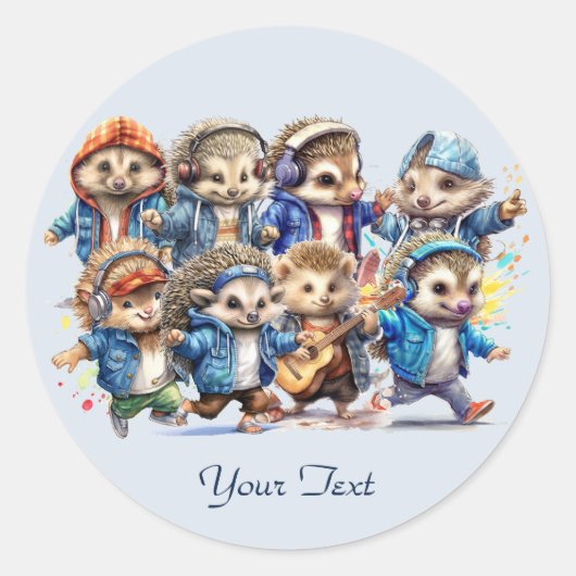 Musical Hedgehog Band Waterverf Sticker (Voorkant)