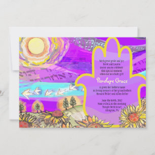 Musical Hemsa Baby Naming Invitation Hebrew Kaart