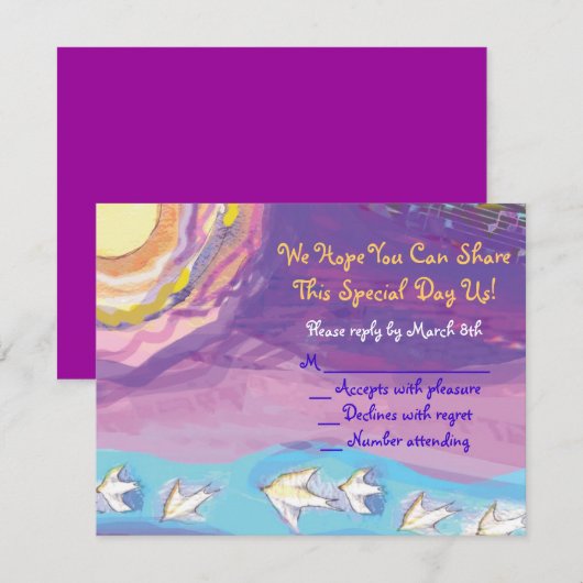 MUSICAL HEMSA Bar Bat Mitzvah Reply Card RSVP Kaartje (Voorkant / Achterkant)