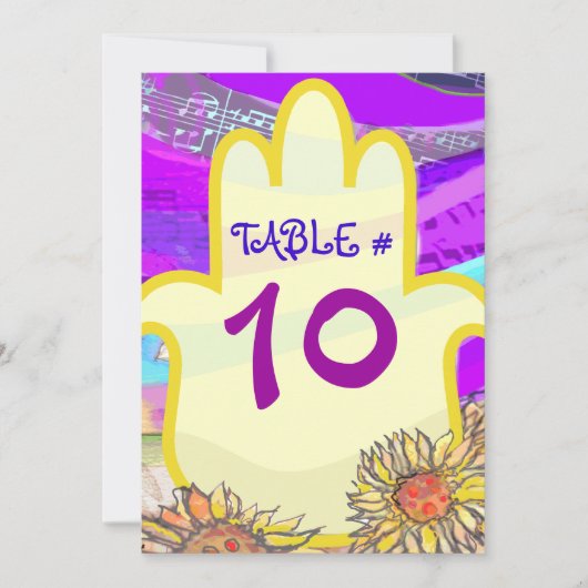 Musical Hemsa Bar Bat Mitzvah Table Seating Number Kaart (Voorkant)