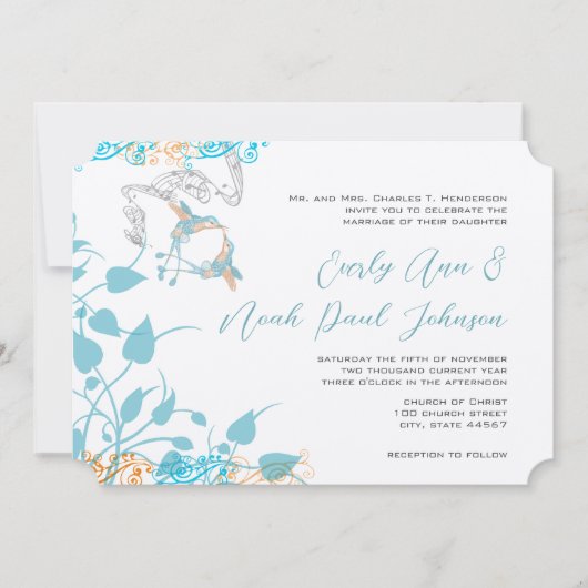 Musical Hummingbird Wedding Invitation Kaart (Voorkant)