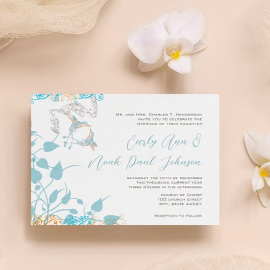 Musical Hummingbird Wedding Invitation Kaart
