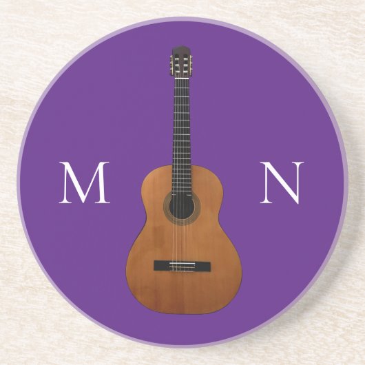 Musical Instrument Guitar Monogram Trendy Paars Zandsteen Onderzetter (Voorkant)